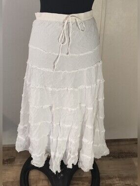 Metro Wear White Tiered Drawstring Maxi Skirt